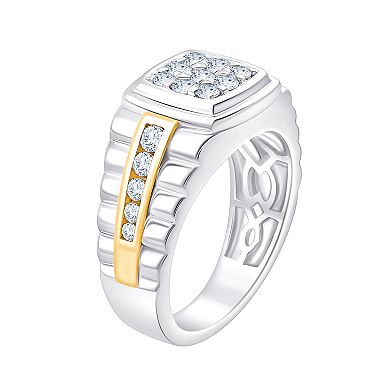 Brilliant Love Men's Two-Tone 14k Gold Over Silver 1 Carat T.W. Lab-Grown Diamond Cluster Ring