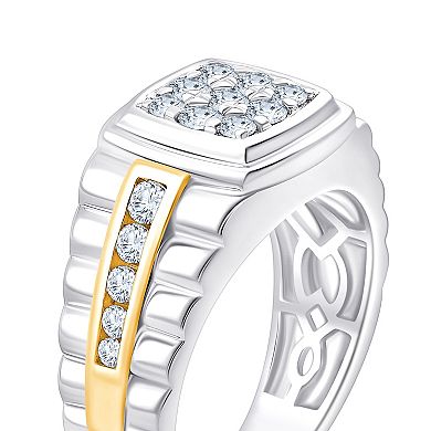 Brilliant Love Men's Two-Tone 14k Gold Over Silver 1 Carat T.W. Lab-Grown Diamond Cluster Ring