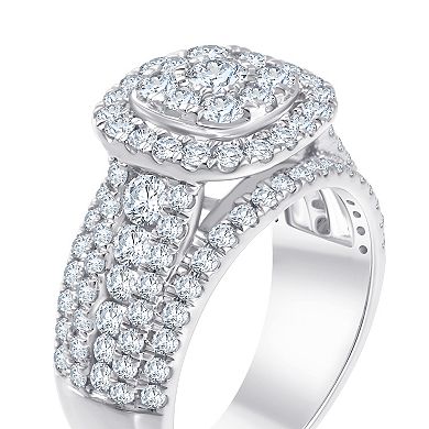 Brilliant Love Sterling Silver 2 Carat T.W. Lab-Grown Diamond Double Halo Cluster Ring