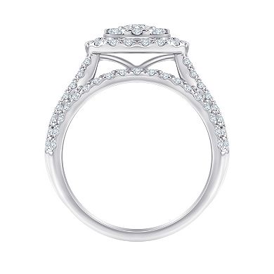 Brilliant Love Sterling Silver 2 Carat T.W. Lab-Grown Diamond Double Halo Cluster Ring