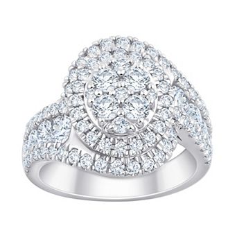 Brilliant Love Sterling Silver 2 Carat T.W. Lab-Grown Diamond Oval Double Halo Cluster Ring
