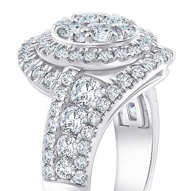 Brilliant Love Sterling Silver 2 Carat T.W. Lab-Grown Diamond Oval Double Halo Cluster Ring