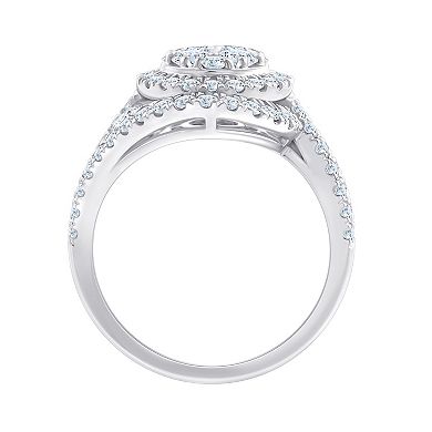 Brilliant Love Sterling Silver 2 Carat T.W. Lab-Grown Diamond Oval Double Halo Cluster Ring
