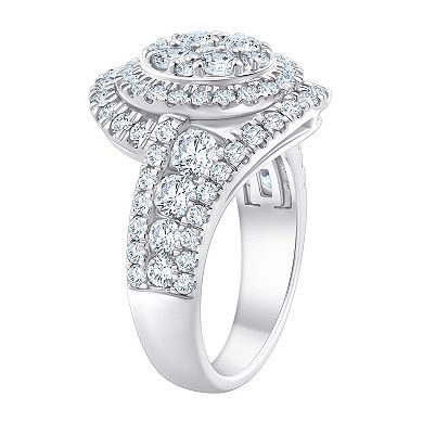 Brilliant Love Sterling Silver 2 Carat T.W. Lab-Grown Diamond Oval Double Halo Cluster Ring