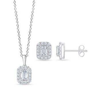 Brilliant Love Sterling Silver Lab-Grown Diamond Halo Pendant Necklace & Earrings Set