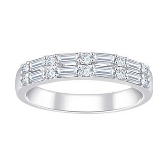 Brilliant Love Sterling Silver 1/2 Carat T.W. Lab-Grown Diamond Baguette & Round Band