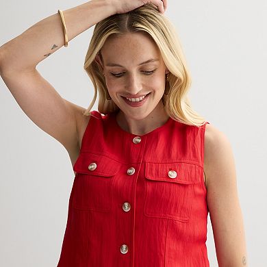 Women's Nine West Button Pockets Cropped Vest