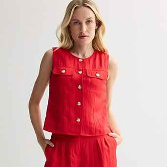 Women's Nine West Button Pockets Cropped Vest