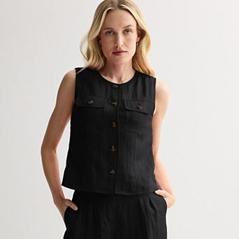 Women's Nine West Button Pockets Cropped Vest