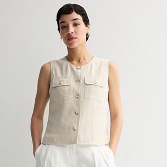 Women's Nine West Button Pockets Cropped Vest