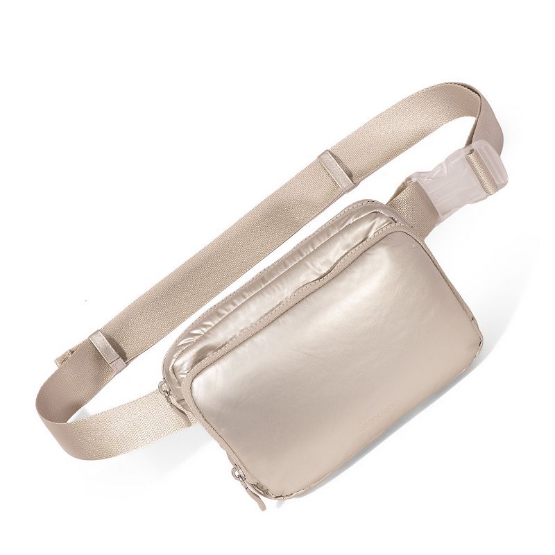 baggallini Belt Bag Sling Handbag with Adjustable Strap, Beige Puffer