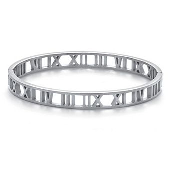 Roman Numeral Stainless Steel Bangle Bracelet