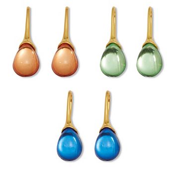 PalmBeach Jewelry Pear Shaped Colorful Crystal Drop Earrings, 3-Pair Set