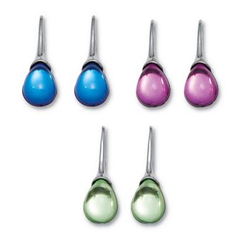 PalmBeach Jewelry Pear Shaped Colorful Crystal Drop Earrings, 3-Pair Set