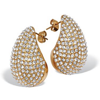 PalmBeach Jewelry Round Crystal Yellow Gold Ion-Plated Stainless Steel Drop Earrings