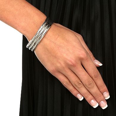 PalmBeach Jewelry Polished, Engraved and Floral Three-Piece Sterling Silver Bangle Set