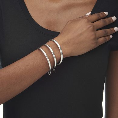 PalmBeach Jewelry Polished, Engraved and Floral Three-Piece Sterling Silver Bangle Set