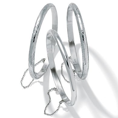 PalmBeach Jewelry Polished, Engraved and Floral Three-Piece Sterling Silver Bangle Set