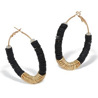 PalmBeach Jewelry Black Clay Bead Goldtone Hoop Earrings, 55mm