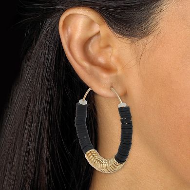 PalmBeach Jewelry Black Clay Bead Goldtone Hoop Earrings, 55mm