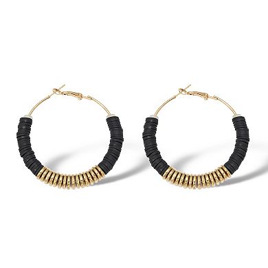 PalmBeach Jewelry Black Clay Bead Goldtone Hoop Earrings, 55mm