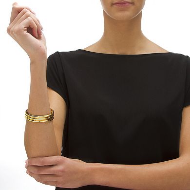 Yellow Gold-Plated Sterling Silver Polished, Engraved and Floral 3 Piece Set Bangle Bracelet Set