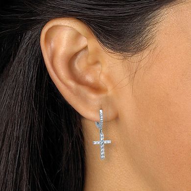 PalmBeach Jewelry .54 TCW Cubic Zirconia Cross Charm SilvertoneEarrings