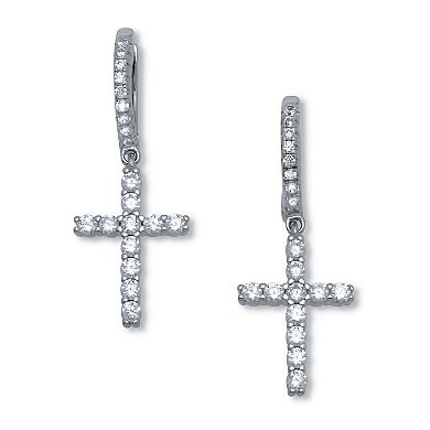 PalmBeach Jewelry .54 TCW Cubic Zirconia Cross Charm SilvertoneEarrings