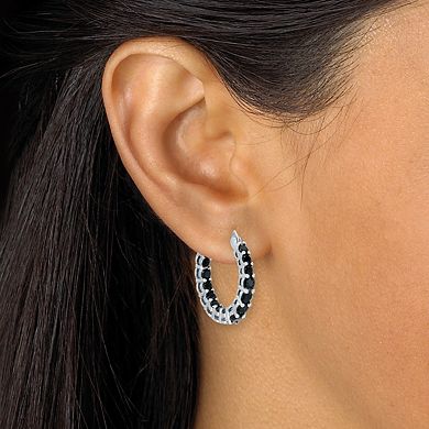 PalmBeach Jewelry Round Black Crystal Silvertone Hoop Earrings
