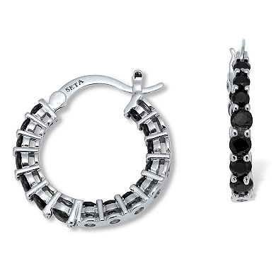 PalmBeach Jewelry Round Black Crystal Silvertone Hoop Earrings