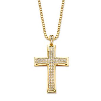 PalmBeach Jewelry .65 ct w.Gold-Plated Round Cubic Zirconia Cross Pendant Necklace 20"