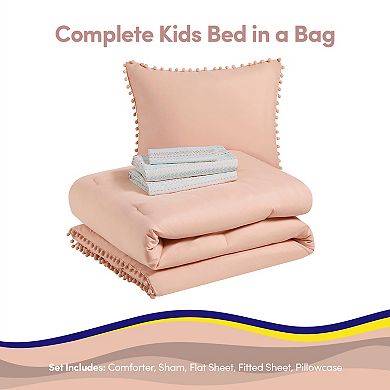 Sweet Home Collection Kids Pom Pom Comforter & Sheet Set