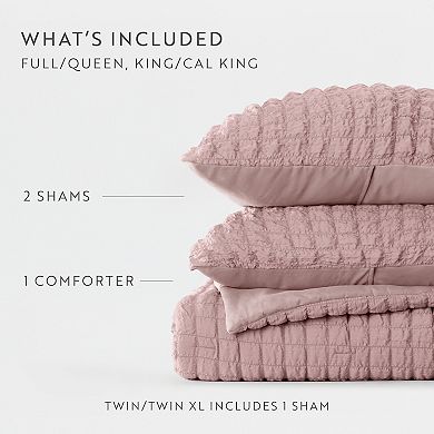 Seersucker Textured 3 Piece Comforter Set All Season Down-Alternative Bedding