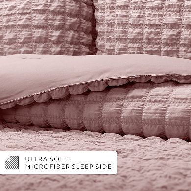 Seersucker Textured 3 Piece Comforter Set All Season Down-Alternative Bedding