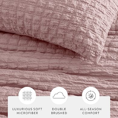 Seersucker Textured 3 Piece Comforter Set All Season Down-Alternative Bedding