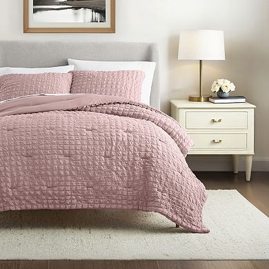 Seersucker Textured 3 Piece Comforter Set All Season Down-Alternative Bedding