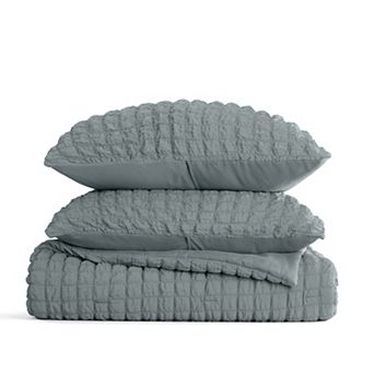 Seersucker Textured 3 pc Comforter Set All Season Down-Alternative Bedding