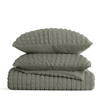 Seersucker Textured 3 pc Comforter Set All Season Down-Alternative Bedding