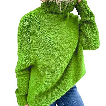 Womens Turtle Neck Raglan Sleeve Pullover Loose Fit Sweater