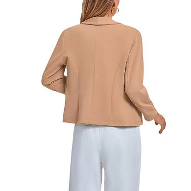 Womens Shawl Collar Cropped Blazer Single Button Open Front Jacket