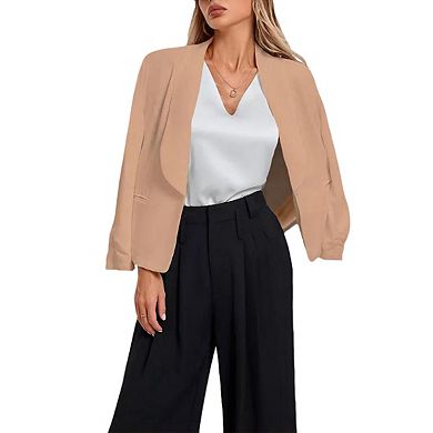 Womens Shawl Collar Cropped Blazer Single Button Open Front Jacket