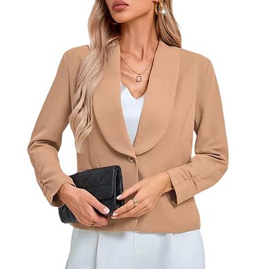 Womens Shawl Collar Cropped Blazer Single Button Open Front Jacket