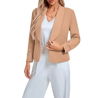 Womens Shawl Collar Cropped Blazer Single Button Open Front Jacket