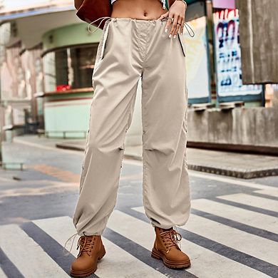 Womens Loose Fit Drawstring Elastic Waist Cargo Pants Casual Trousers