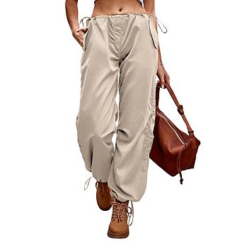 Womens Loose Fit Drawstring Elastic Waist Cargo Pants Casual Trousers