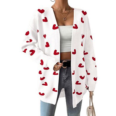 Womens V Neck Long Sleeve Open Front Midi Length Sweater Cardigan