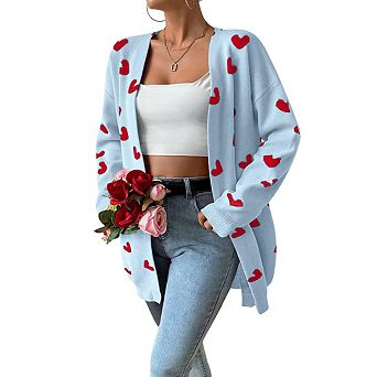 Womens V Neck Long Sleeve Open Front Midi Length Sweater Cardigan
