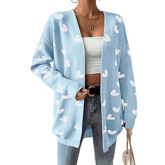 Womens V Neck Long Sleeve Open Front Midi Length Sweater Cardigan