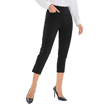 Women's Work Yoga Ankle Pants Stretch Office Dress Casual Pants Elastic Waist with Front Pockets