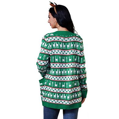 Womens V Neck Long Sleeve Open Front Midi Christmas Sweater Cardigan